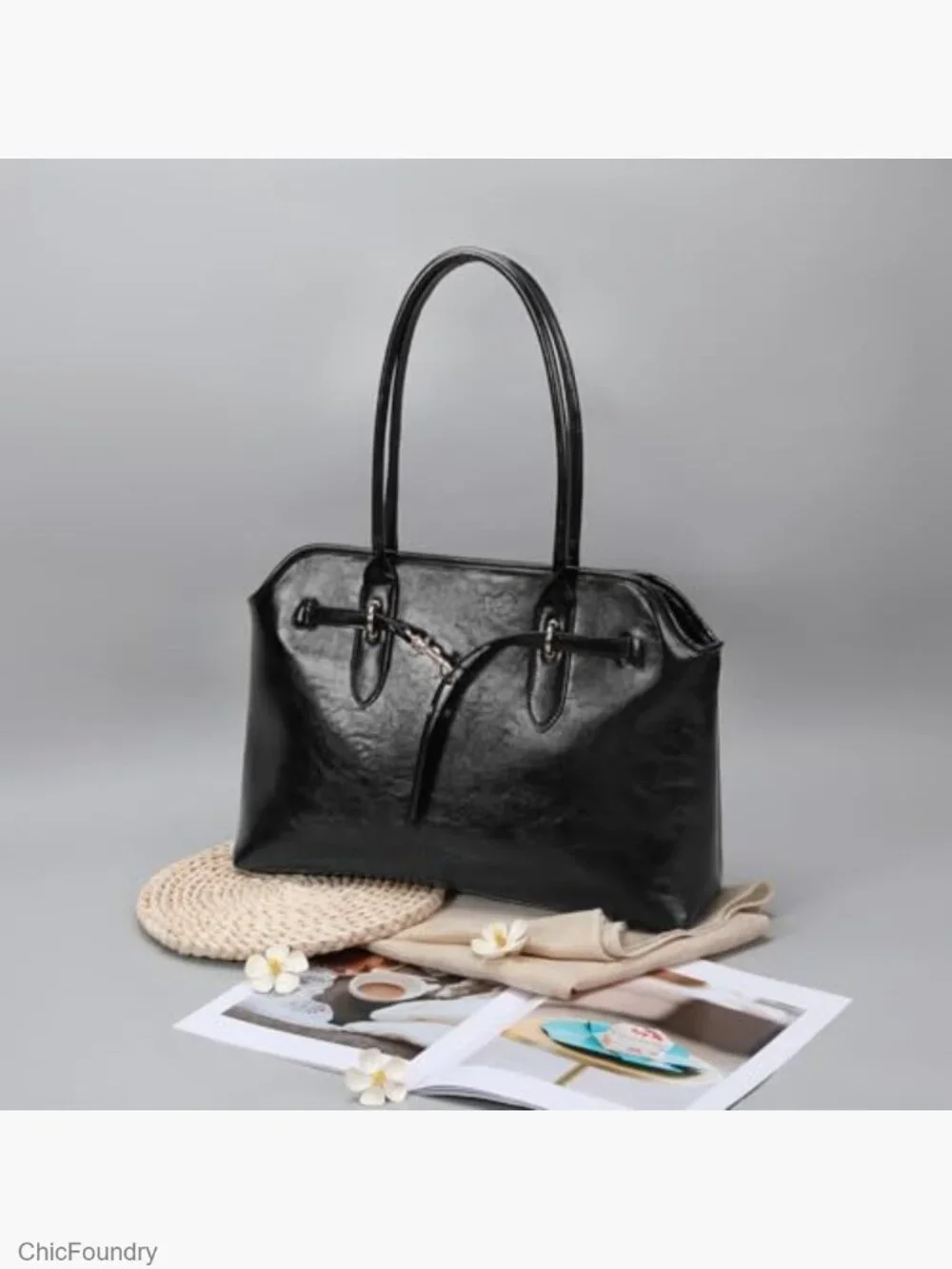 Large Vegan Leather Tote Bag with Laptop Compartment Shoulder Satchel for Work